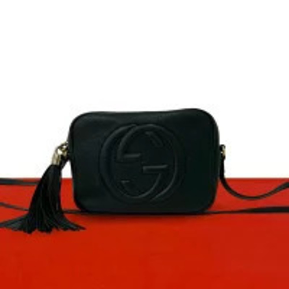 Gucci Soho Interlocking GG Leather Tassel Shoulder Bag Black